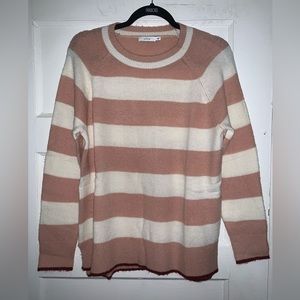 Lush NWOT pink and cream striped‎ crew neck sweater size small